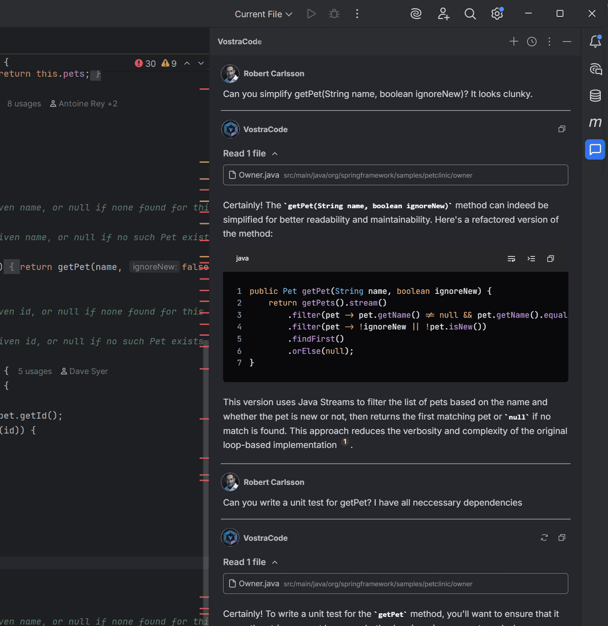 VostraCode AI Coding Assistant Interface